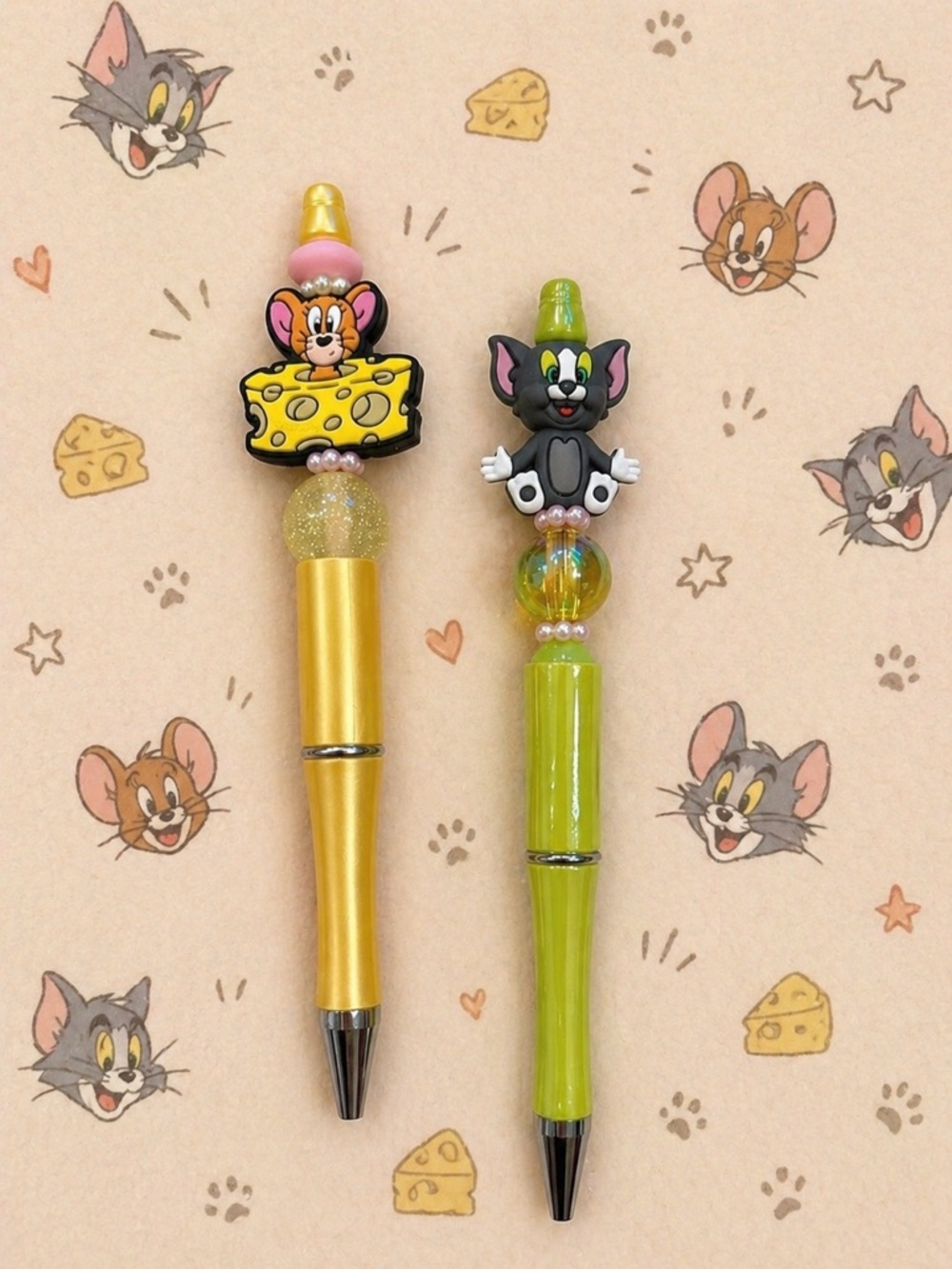 Tom & Jerry Character Pens — Yellow Cheese & Green Cat Designs